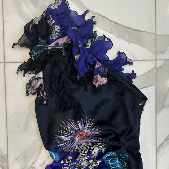 Roberto Cavalli One-Shoulder Dress in Blue and Black - Picture 5 of 7